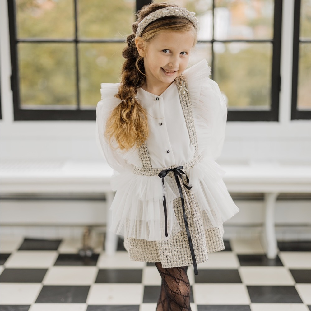 French style Petite Maison Kids luxury two piece dress with matching head band